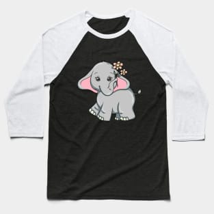 Elephant with Flower Baseball T-Shirt